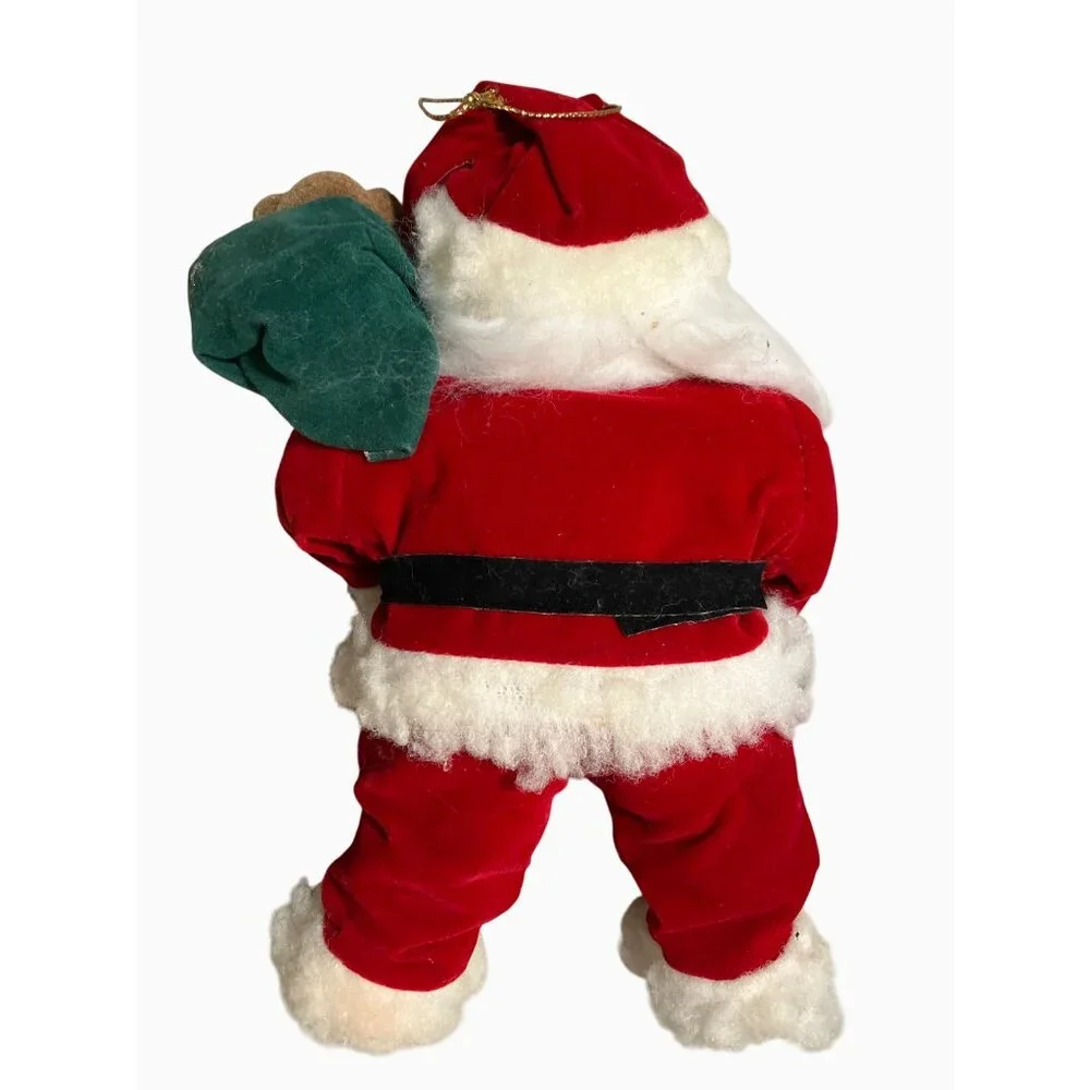 Santa Claus Doll Vintage Ornament With Teddy Bear & Bell